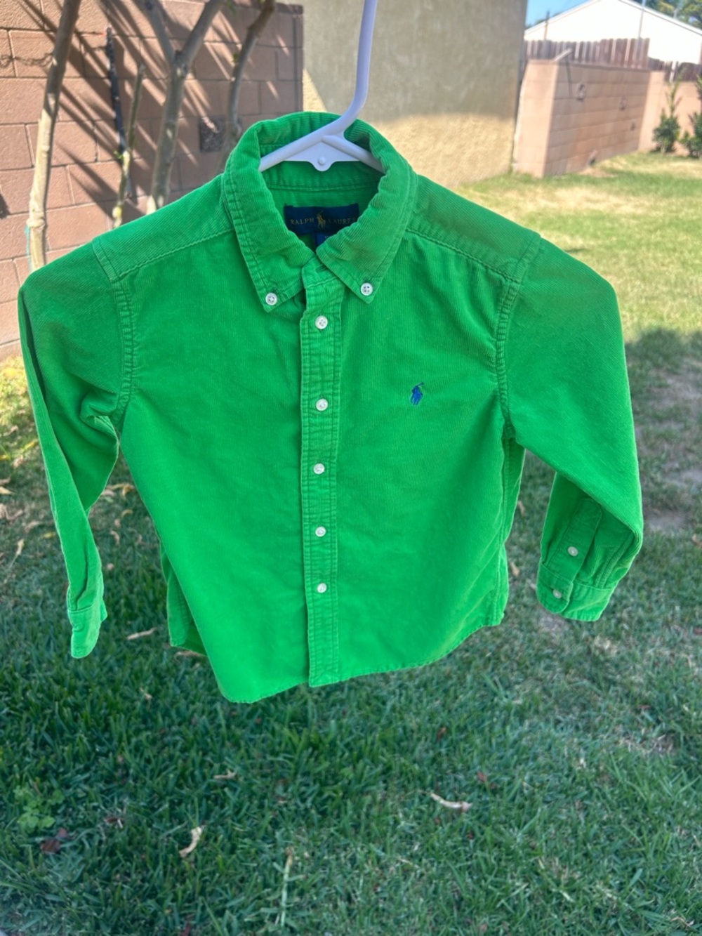Ralph Lauren Bright Green Corduroy Button-Down Shirt for Kids